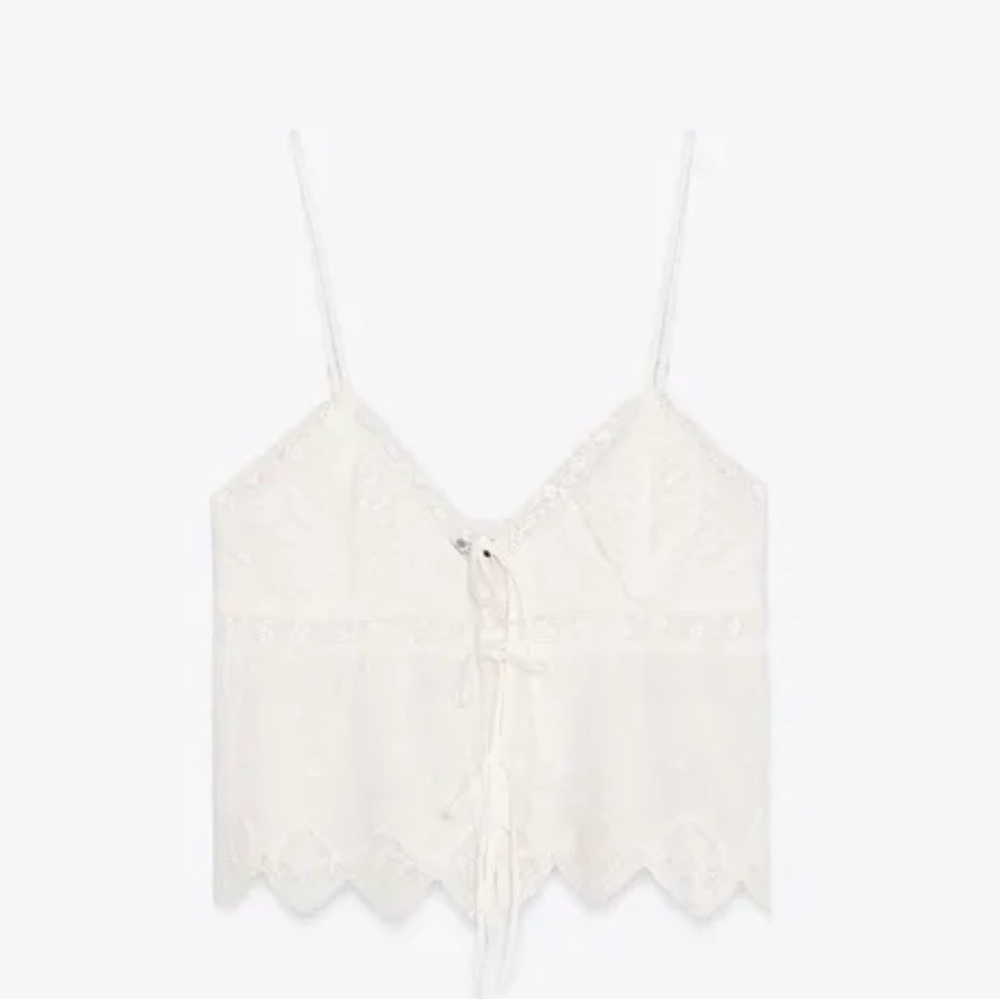 🔥🔥Zara White Lace Eyelet Tie-Front Cami Top - Picture 6 of 7